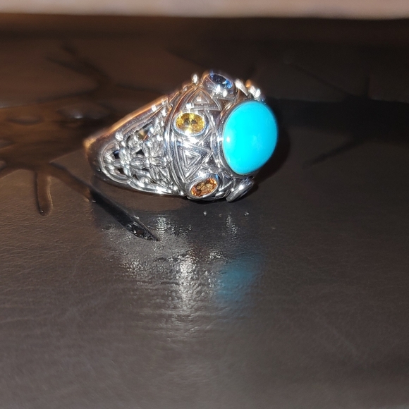 Beautiful Genuine Turquoise, Multicolored Sapphires & .925 Sterling Silv… - Picture 8 of 11
